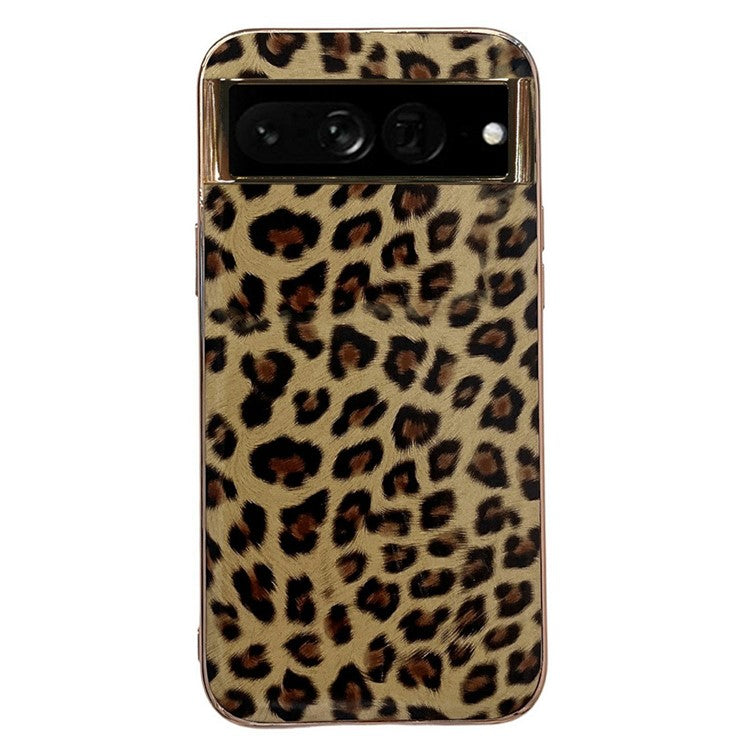 Electroplating Phone Case for Google Pixel 6 Pro 5G Leopard Pattern Shockproof Case Anti-Drop TPU+PU Leather Phone Cover - Gold