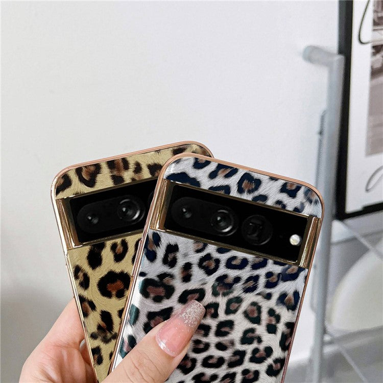 Electroplating Phone Case for Google Pixel 6 Pro 5G Leopard Pattern Shockproof Case Anti-Drop TPU+PU Leather Phone Cover - Gold