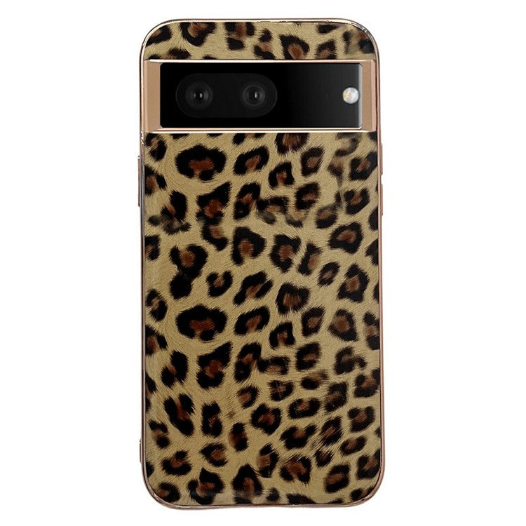 Leopard Pattern Phone Case for Google Pixel 6a Anti-Drop Shockproof Cover Electroplating TPU+PU Leather Phone Case - Gold