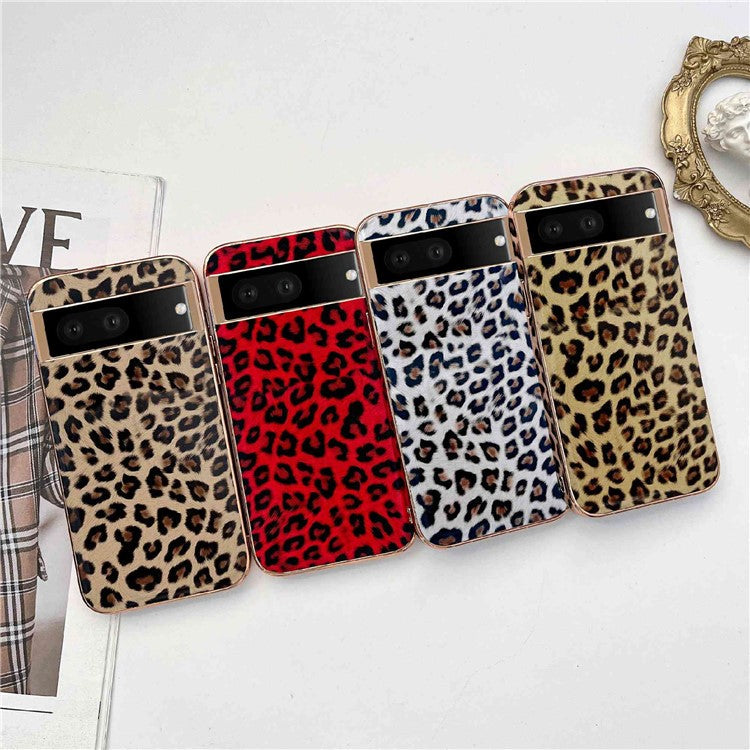 Leopard Pattern Phone Case for Google Pixel 6a Anti-Drop Shockproof Cover Electroplating TPU+PU Leather Phone Case - Gold