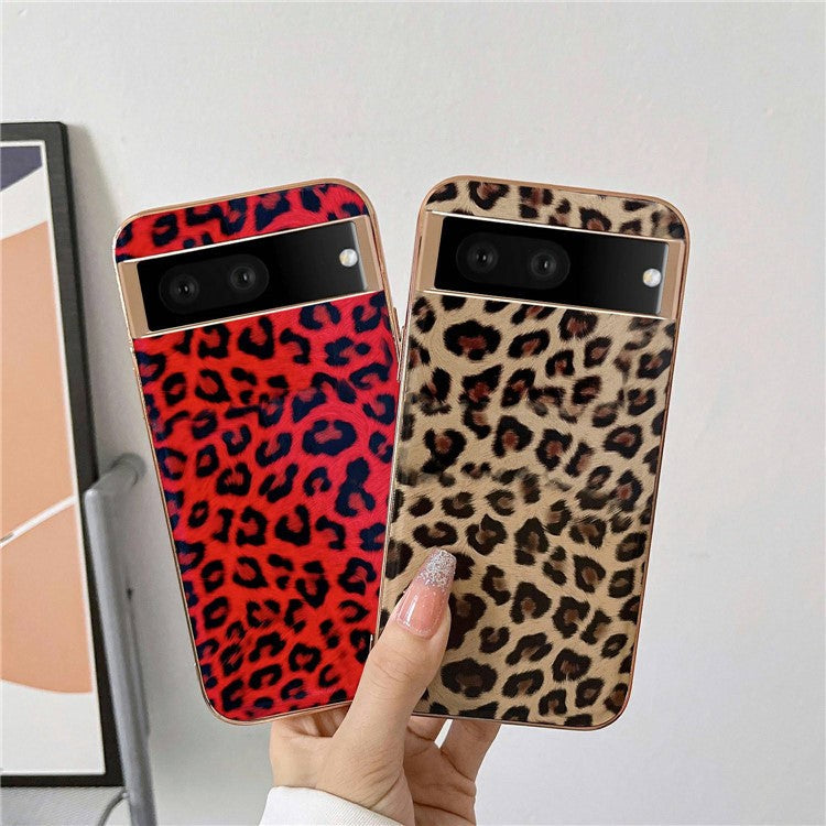 Leopard Pattern Phone Case for Google Pixel 6a Anti-Drop Shockproof Cover Electroplating TPU+PU Leather Phone Case - Red