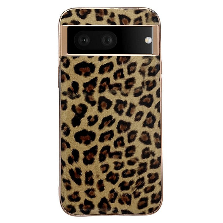 Electroplating Anti-Fall Phone Case for Google Pixel 7 5G TPU+PU Leather Shockproof Case Leopard Pattern Phone Cover - Gold
