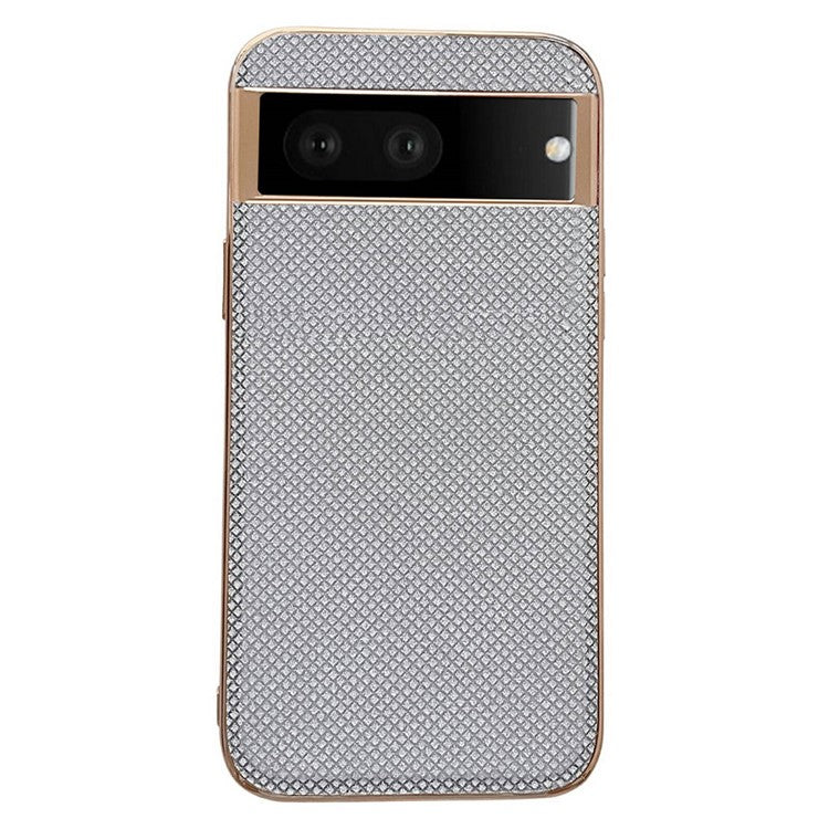 Electroplating Phone Case for Google Pixel 7 5G Rhinestone Decorated Shockproof Case TPU+PU Leather Phone Cover - Silver