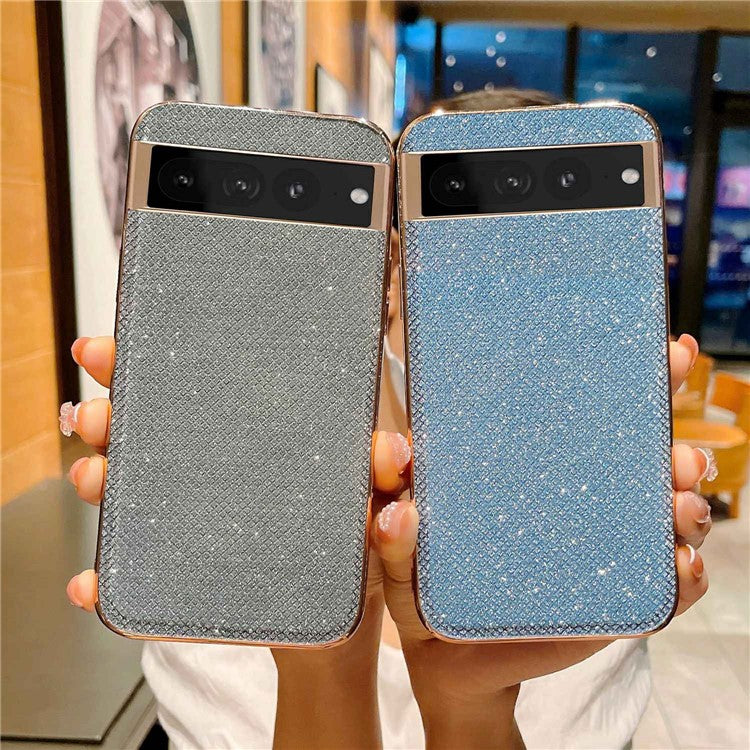 For Google Pixel 7 Pro 5G Phone Case Rhinestone Decorated Electroplating Anti-Drop Phone Shell TPU+PU Leather Cover - Silver