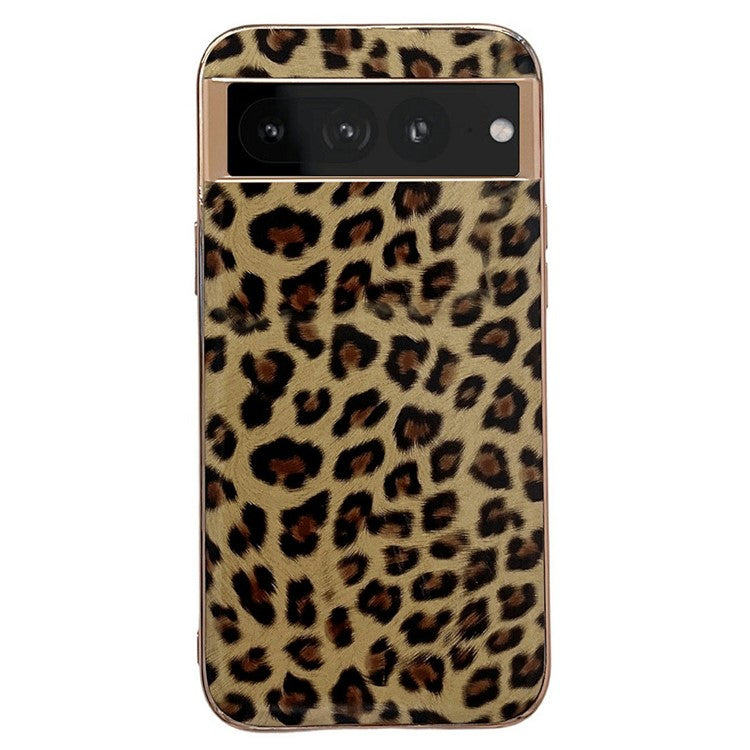 Electroplating Shockproof Case for Google Pixel 7 Pro 5G Leopard Pattern Phone Case Anti-Fall TPU+PU Leather Phone Protector - Gold