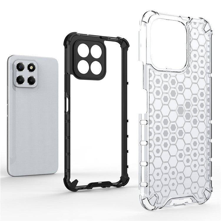 Anti-Drop Phone Case for Honor X8 5G Shockproof Slim Case Honeycomb Textured TPU + PC Phone Cover - Black