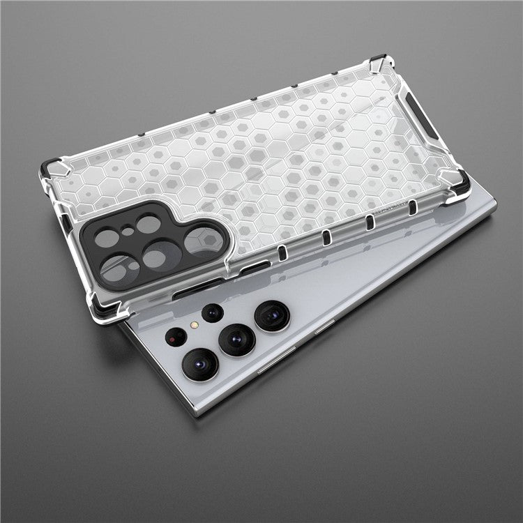 Shockproof Case for Samsung Galaxy S23 Ultra Honeycomb Textured Phone Case TPU + PC Protective Cover - Green