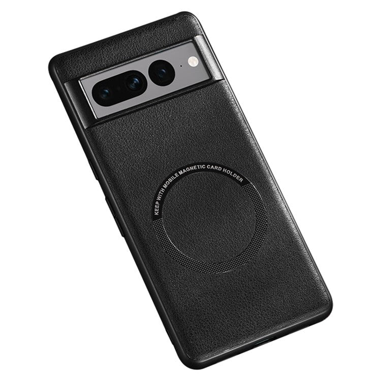 For Google Pixel 7 Pro 5G PU Leather Coated TPU+PC Case Magnetic Phone Protective Back Cover Compatible with MagSafe Charger - Black