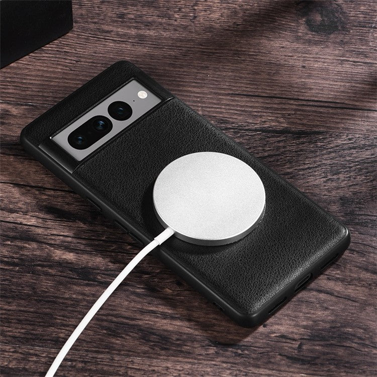 For Google Pixel 7 Pro 5G PU Leather Coated TPU+PC Case Magnetic Phone Protective Back Cover Compatible with MagSafe Charger - Black
