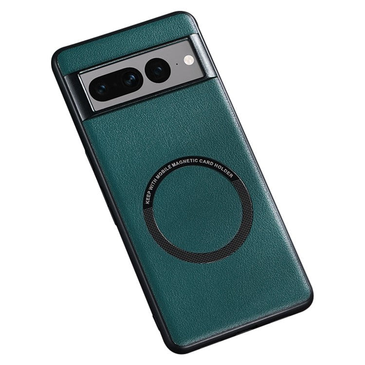 For Google Pixel 7 Pro 5G PU Leather Coated TPU+PC Case Magnetic Phone Protective Back Cover Compatible with MagSafe Charger - Green