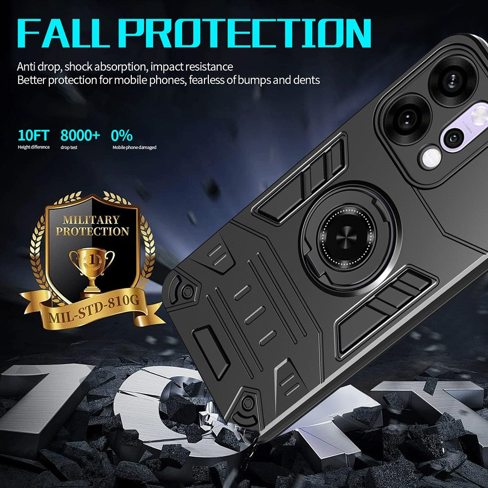 For Oppo Reno14 Pro 5G (Global) Case with Ring Holder Kickstand PC + TPU Anti-Fall Phone Cover - Black