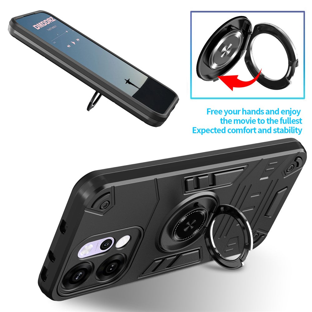 For Oppo Reno14 Pro 5G (Global) Case with Ring Holder Kickstand PC + TPU Anti-Fall Phone Cover - Black