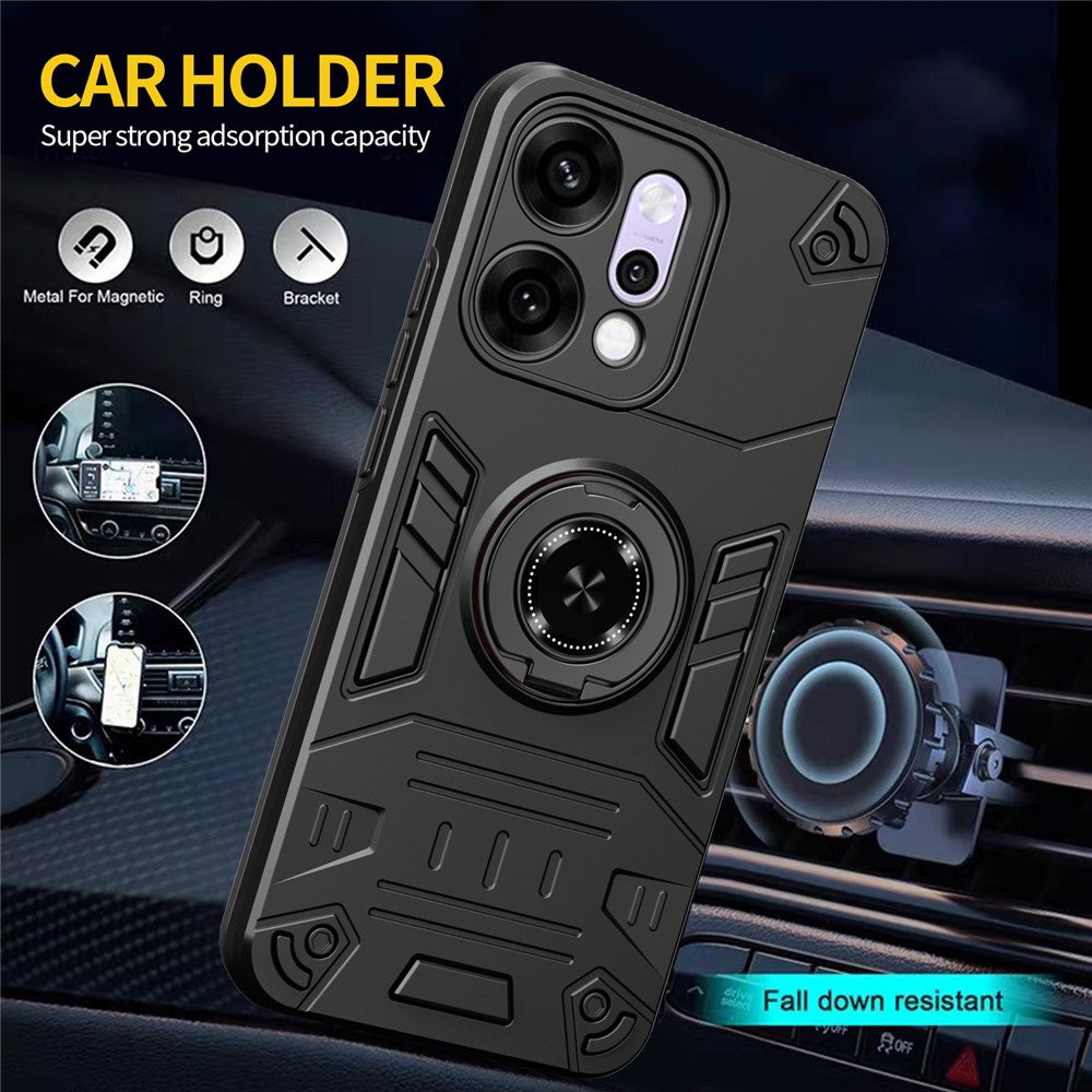 For Oppo Reno14 Pro 5G (Global) Case with Ring Holder Kickstand PC + TPU Anti-Fall Phone Cover - Black