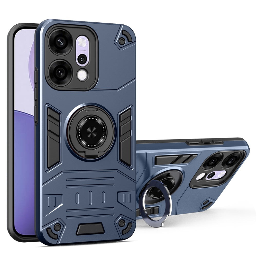 For Oppo Reno14 Pro 5G (Global) Case with Ring Holder Kickstand PC + TPU Anti-Fall Phone Cover - Dark Blue