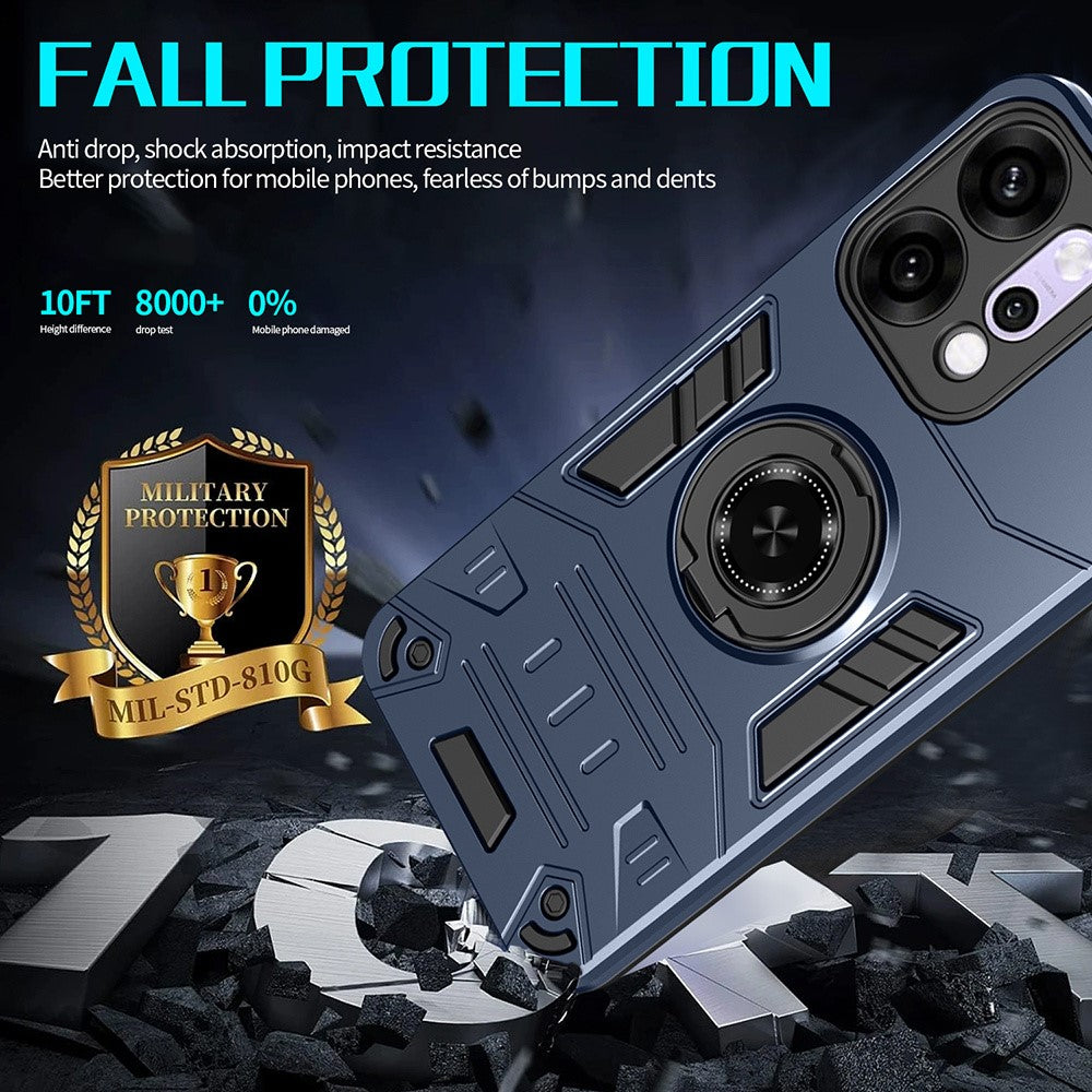 For Oppo Reno14 Pro 5G (Global) Case with Ring Holder Kickstand PC + TPU Anti-Fall Phone Cover - Dark Blue