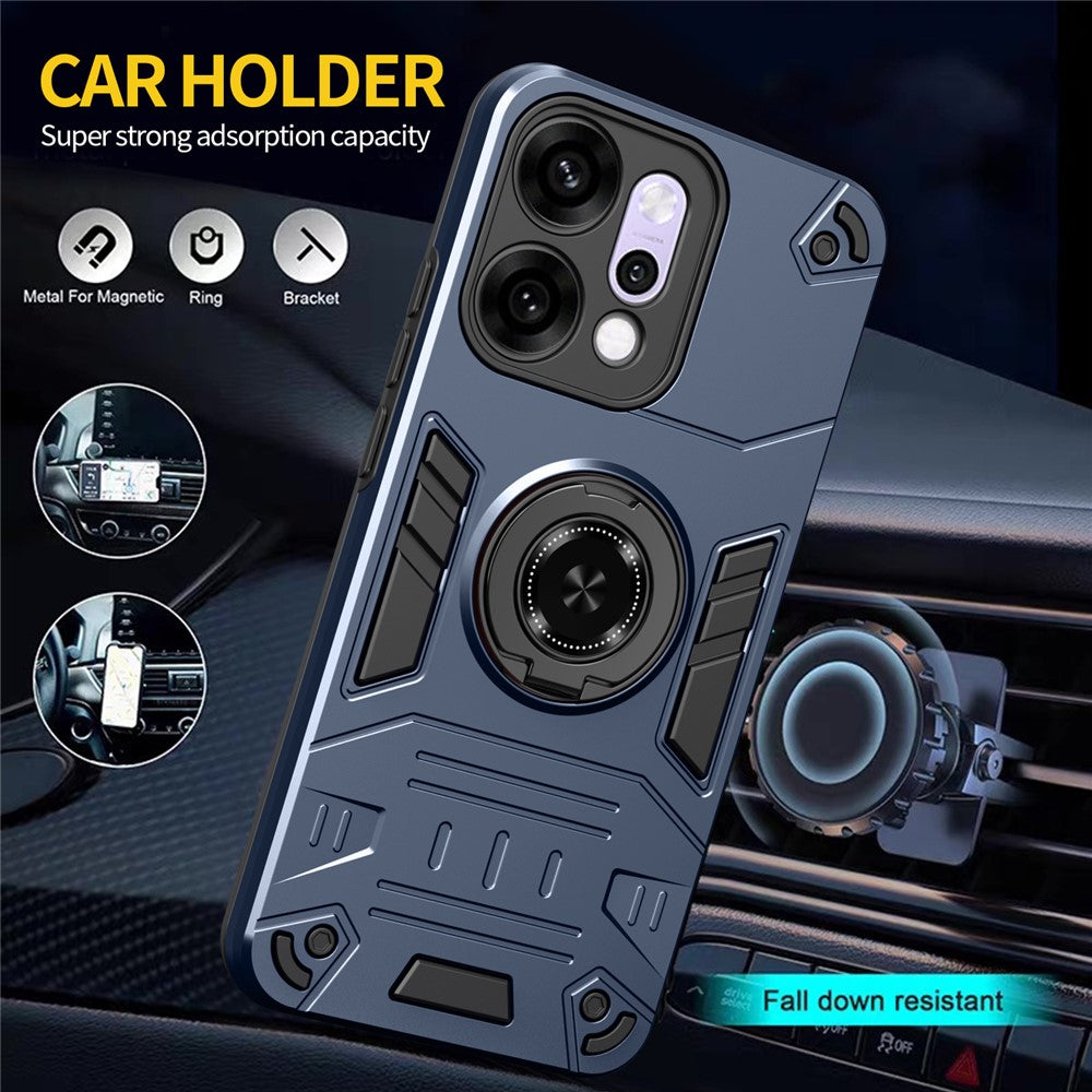 For Oppo Reno14 Pro 5G (Global) Case with Ring Holder Kickstand PC + TPU Anti-Fall Phone Cover - Dark Blue