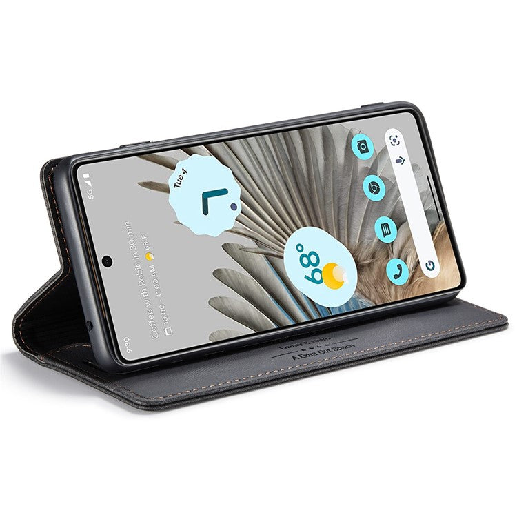 AUTSPACE A01 Series For Google Pixel 7 Pro 5G Retro Matte PU Leather Phone Case RFID Blocking Cover with Foldable Stand Wallet - Black