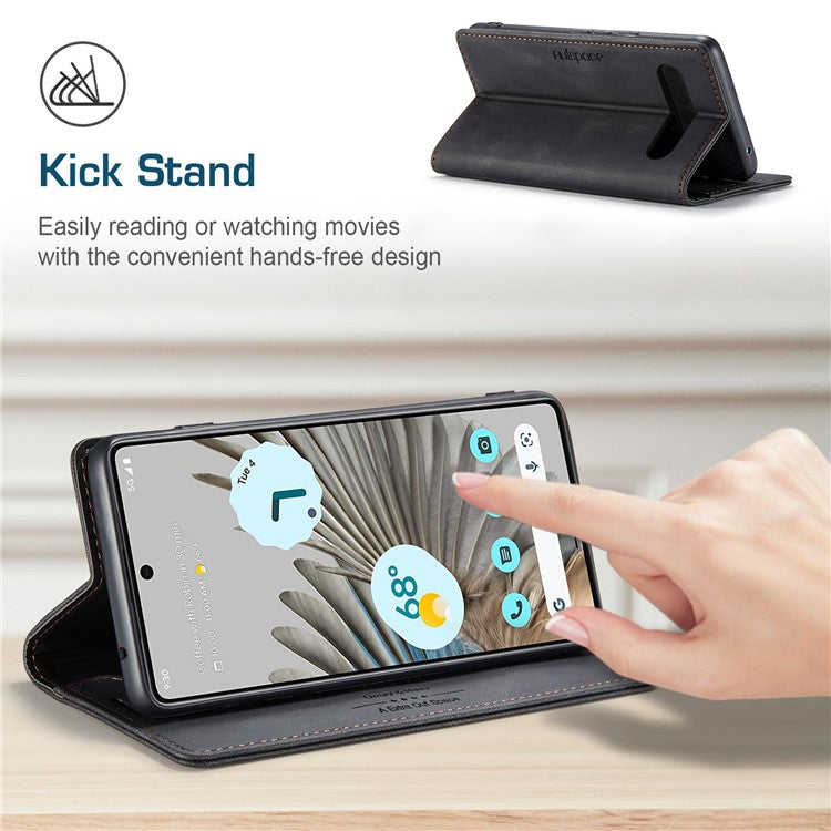 AUTSPACE A01 Series For Google Pixel 7 Pro 5G Retro Matte PU Leather Phone Case RFID Blocking Cover with Foldable Stand Wallet - Black