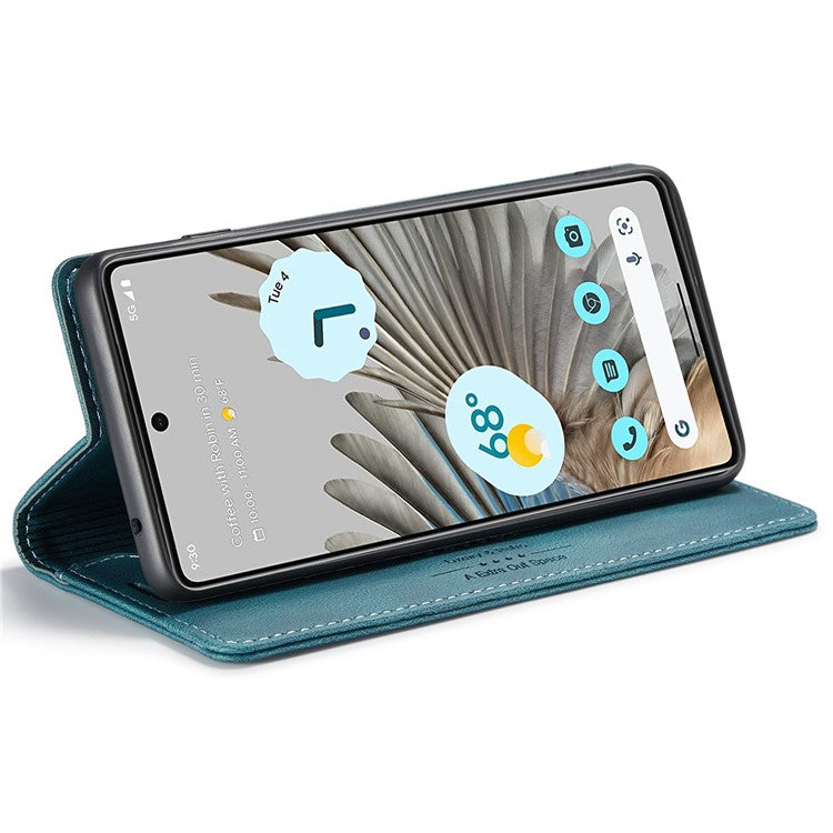 AUTSPACE A01 Series For Google Pixel 7 Pro 5G Retro Matte PU Leather Phone Case RFID Blocking Cover with Foldable Stand Wallet - Blue