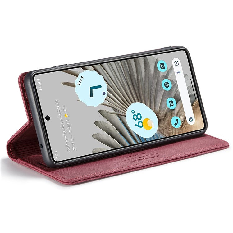 AUTSPACE A01 Series For Google Pixel 7 Pro 5G Retro Matte PU Leather Phone Case RFID Blocking Cover with Foldable Stand Wallet - Red