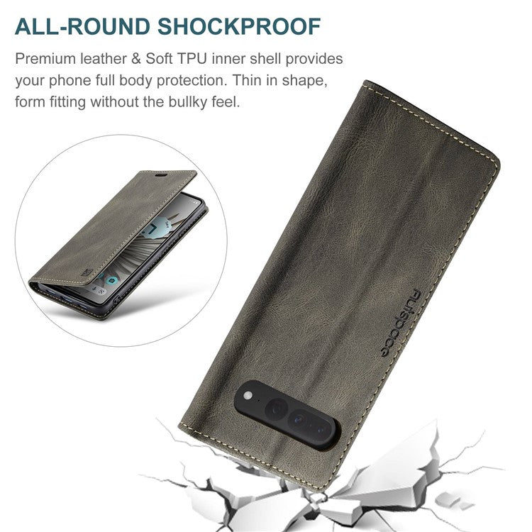 AUTSPACE A01 Series For Google Pixel 7 Pro 5G Retro Matte PU Leather Phone Case RFID Blocking Cover with Foldable Stand Wallet - Coffee