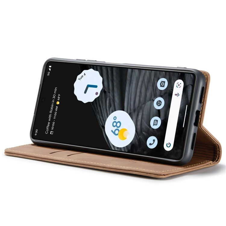 CASEME 013 Series Anti-drop Flip Phone Case for Google Pixel 7 5G, Magnetic Auto-absorbed Anti-scratch PU Leather Phone Cover with Wallet Stand - Brown