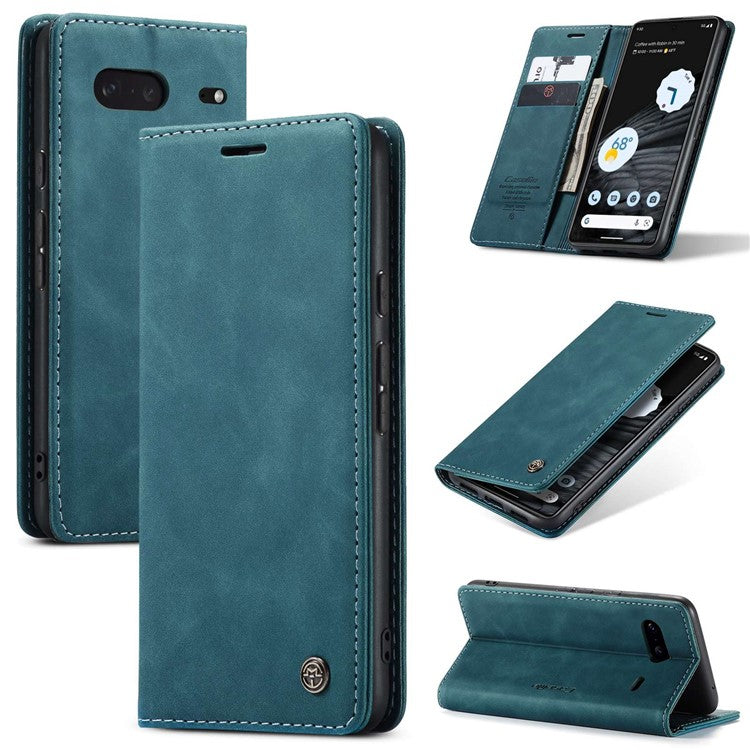 CASEME 013 Series Anti-drop Flip Phone Case for Google Pixel 7 5G, Magnetic Auto-absorbed Anti-scratch PU Leather Phone Cover with Wallet Stand - Blue