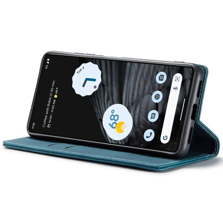 CASEME 013 Series Anti-drop Flip Phone Case for Google Pixel 7 5G, Magnetic Auto-absorbed Anti-scratch PU Leather Phone Cover with Wallet Stand - Blue