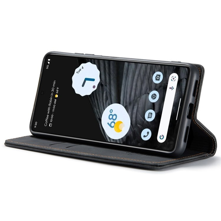 CASEME 013 Series Anti-drop Flip Phone Case for Google Pixel 7 5G, Magnetic Auto-absorbed Anti-scratch PU Leather Phone Cover with Wallet Stand - Black