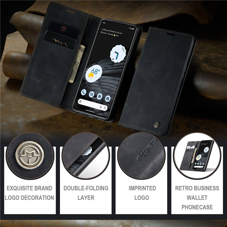 CASEME 013 Series Anti-drop Flip Phone Case for Google Pixel 7 5G, Magnetic Auto-absorbed Anti-scratch PU Leather Phone Cover with Wallet Stand - Black