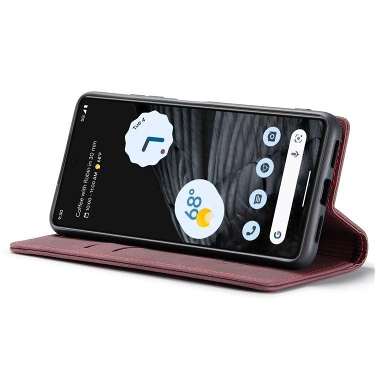 CASEME 013 Series Anti-drop Flip Phone Case for Google Pixel 7 5G, Magnetic Auto-absorbed Anti-scratch PU Leather Phone Cover with Wallet Stand - Red