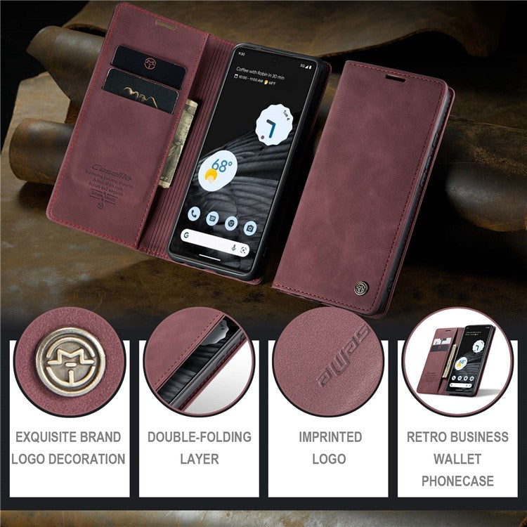 CASEME 013 Series Anti-drop Flip Phone Case for Google Pixel 7 5G, Magnetic Auto-absorbed Anti-scratch PU Leather Phone Cover with Wallet Stand - Red