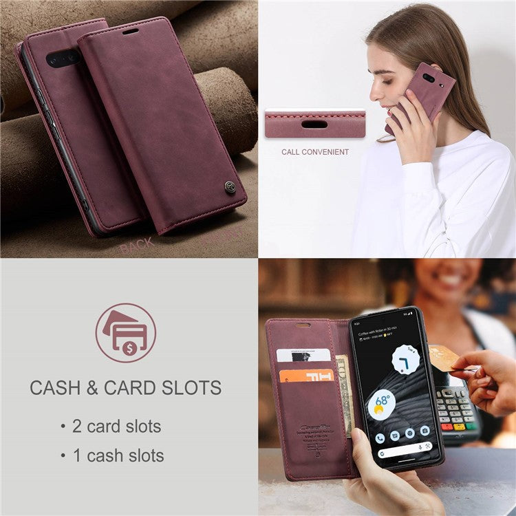 CASEME 013 Series Anti-drop Flip Phone Case for Google Pixel 7 5G, Magnetic Auto-absorbed Anti-scratch PU Leather Phone Cover with Wallet Stand - Red