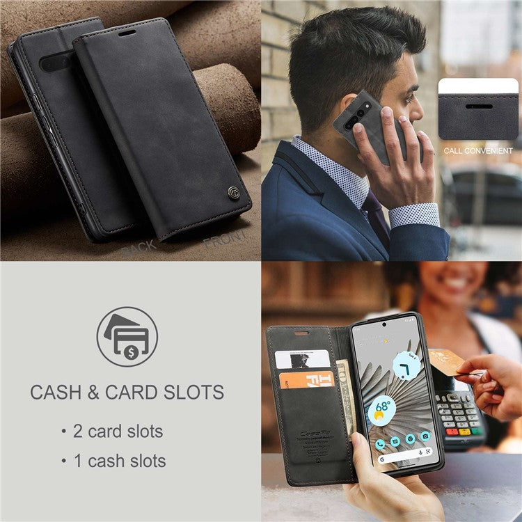 CASEME 013 Series for Google Pixel 7 Pro 5G Full Protection Phone Case PU Leather Flip Wallet Cover Stand Magnetic Auto-absorbed Shell - Black