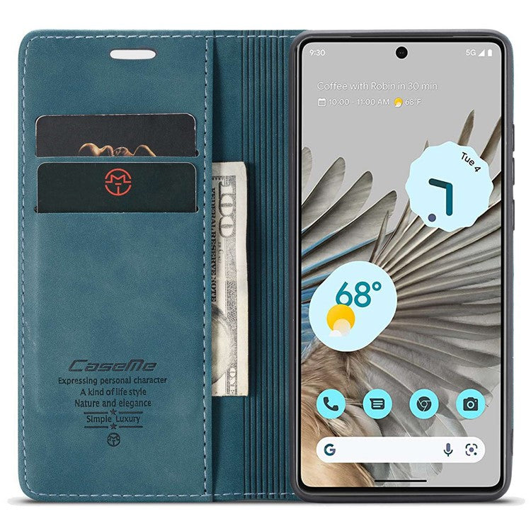 CASEME 013 Series for Google Pixel 7 Pro 5G Full Protection Phone Case PU Leather Flip Wallet Cover Stand Magnetic Auto-absorbed Shell - Blue