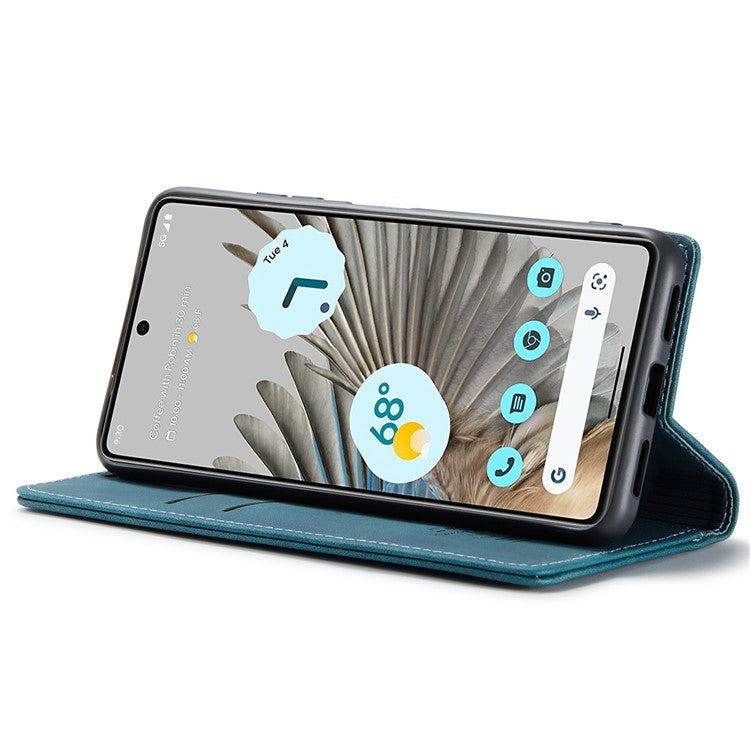 CASEME 013 Series for Google Pixel 7 Pro 5G Full Protection Phone Case PU Leather Flip Wallet Cover Stand Magnetic Auto-absorbed Shell - Blue