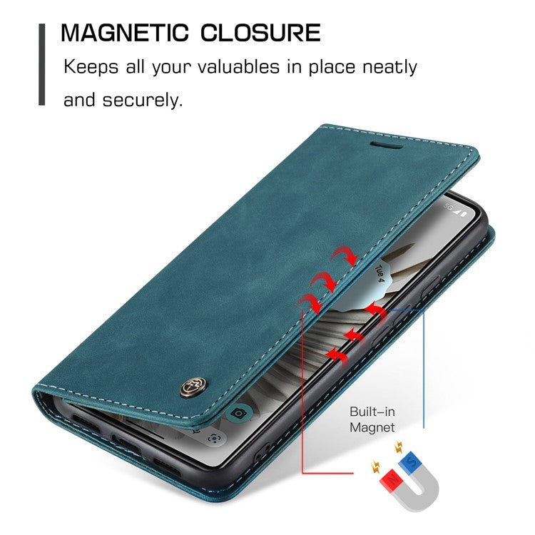 CASEME 013 Series for Google Pixel 7 Pro 5G Full Protection Phone Case PU Leather Flip Wallet Cover Stand Magnetic Auto-absorbed Shell - Blue