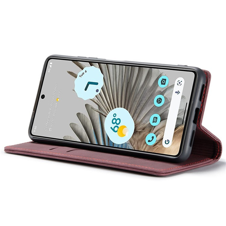 CASEME 013 Series for Google Pixel 7 Pro 5G Full Protection Phone Case PU Leather Flip Wallet Cover Stand Magnetic Auto-absorbed Shell - Red