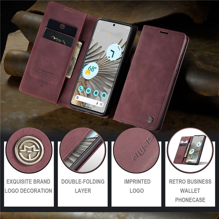 CASEME 013 Series for Google Pixel 7 Pro 5G Full Protection Phone Case PU Leather Flip Wallet Cover Stand Magnetic Auto-absorbed Shell - Red