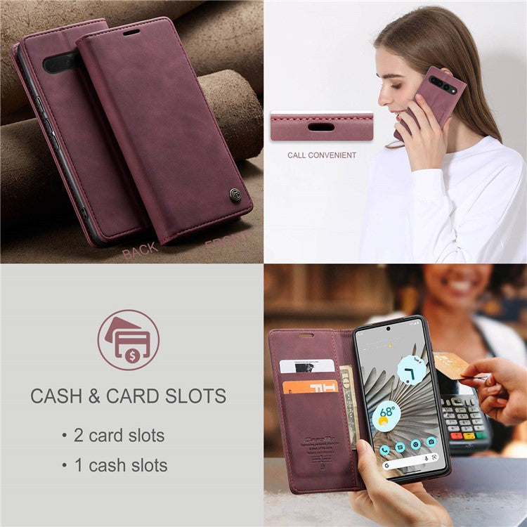CASEME 013 Series for Google Pixel 7 Pro 5G Full Protection Phone Case PU Leather Flip Wallet Cover Stand Magnetic Auto-absorbed Shell - Red