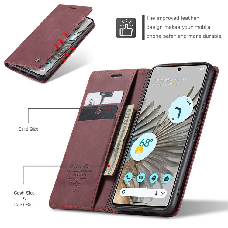 CASEME 013 Series for Google Pixel 7 Pro 5G Full Protection Phone Case PU Leather Flip Wallet Cover Stand Magnetic Auto-absorbed Shell - Red