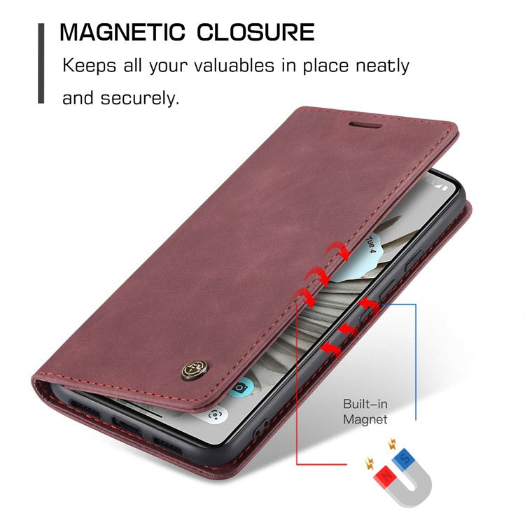 CASEME 013 Series for Google Pixel 7 Pro 5G Full Protection Phone Case PU Leather Flip Wallet Cover Stand Magnetic Auto-absorbed Shell - Red