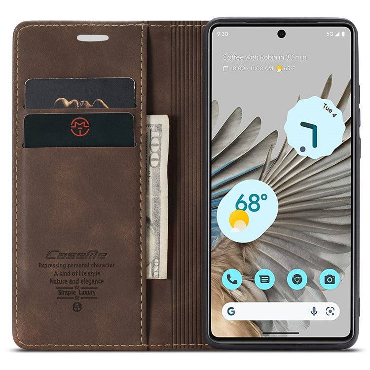 CASEME 013 Series for Google Pixel 7 Pro 5G Full Protection Phone Case PU Leather Flip Wallet Cover Stand Magnetic Auto-absorbed Shell - Coffee