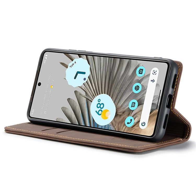 CASEME 013 Series for Google Pixel 7 Pro 5G Full Protection Phone Case PU Leather Flip Wallet Cover Stand Magnetic Auto-absorbed Shell - Coffee