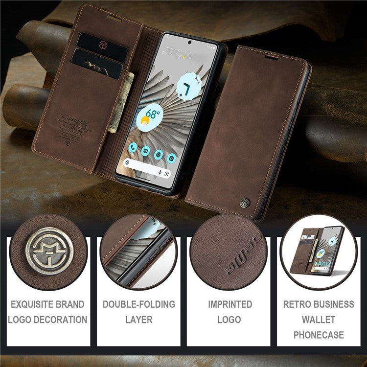 CASEME 013 Series for Google Pixel 7 Pro 5G Full Protection Phone Case PU Leather Flip Wallet Cover Stand Magnetic Auto-absorbed Shell - Coffee