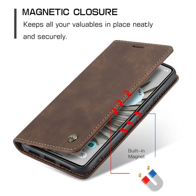 CASEME 013 Series for Google Pixel 7 Pro 5G Full Protection Phone Case PU Leather Flip Wallet Cover Stand Magnetic Auto-absorbed Shell - Coffee
