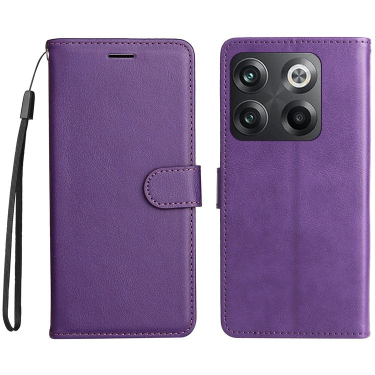 KT Leather Series-2 for OnePlus Ace Pro 5G / 10T 5G Anti-drop PU Leather Flip Wallet Case Solid Color Magnetic Closure Stand Phone Cover with Strap - Purple