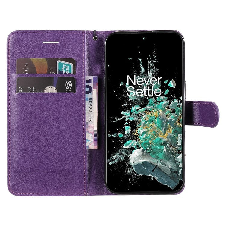 KT Leather Series-2 for OnePlus Ace Pro 5G / 10T 5G Anti-drop PU Leather Flip Wallet Case Solid Color Magnetic Closure Stand Phone Cover with Strap - Purple