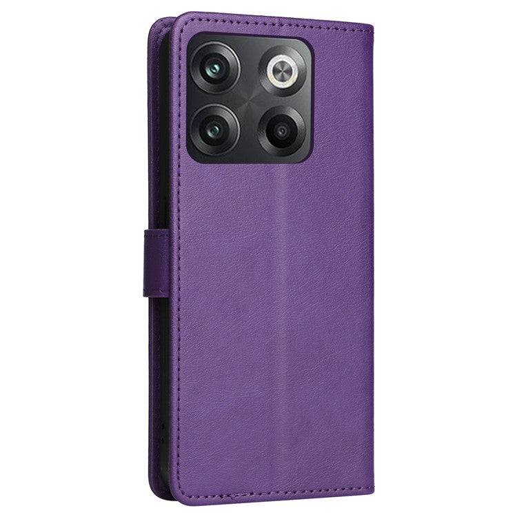KT Leather Series-2 for OnePlus Ace Pro 5G / 10T 5G Anti-drop PU Leather Flip Wallet Case Solid Color Magnetic Closure Stand Phone Cover with Strap - Purple