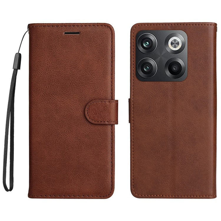 KT Leather Series-2 for OnePlus Ace Pro 5G / 10T 5G Anti-drop PU Leather Flip Wallet Case Solid Color Magnetic Closure Stand Phone Cover with Strap - Brown